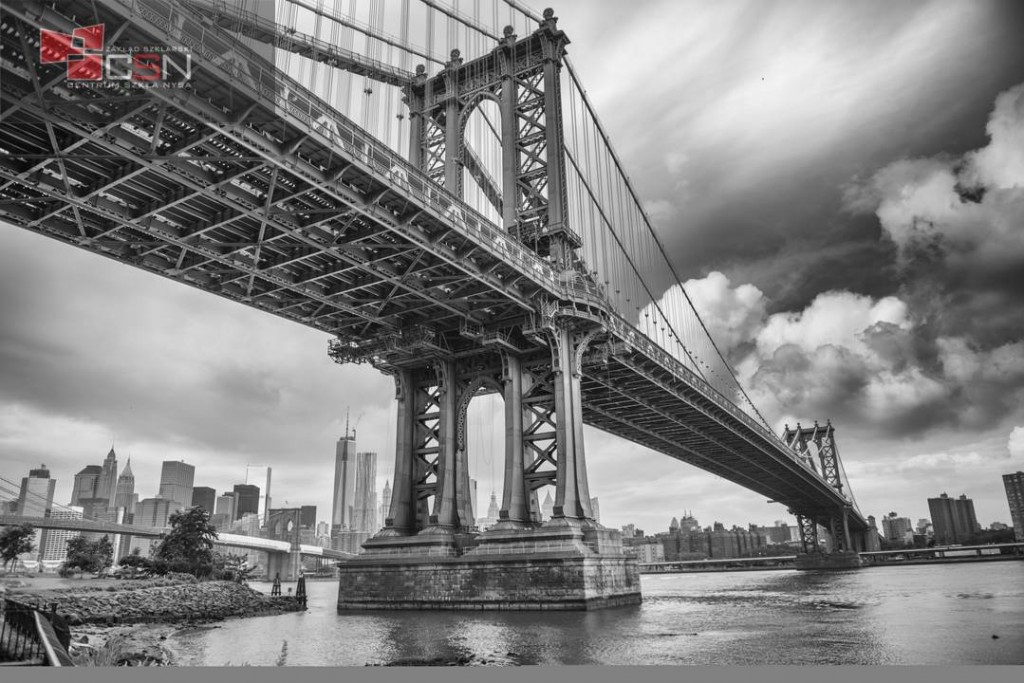 The Manhattan Bridge, New York City. Awesome wideangle upward vi
